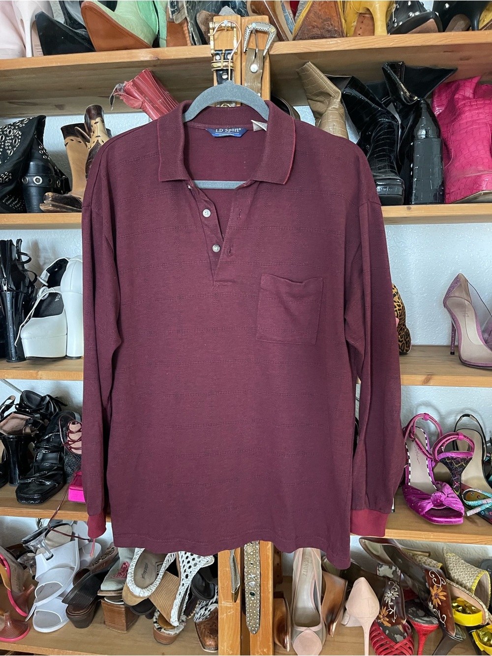 LD Sport Men's Long Sleeve Polo Shirt - Deep Burgundy